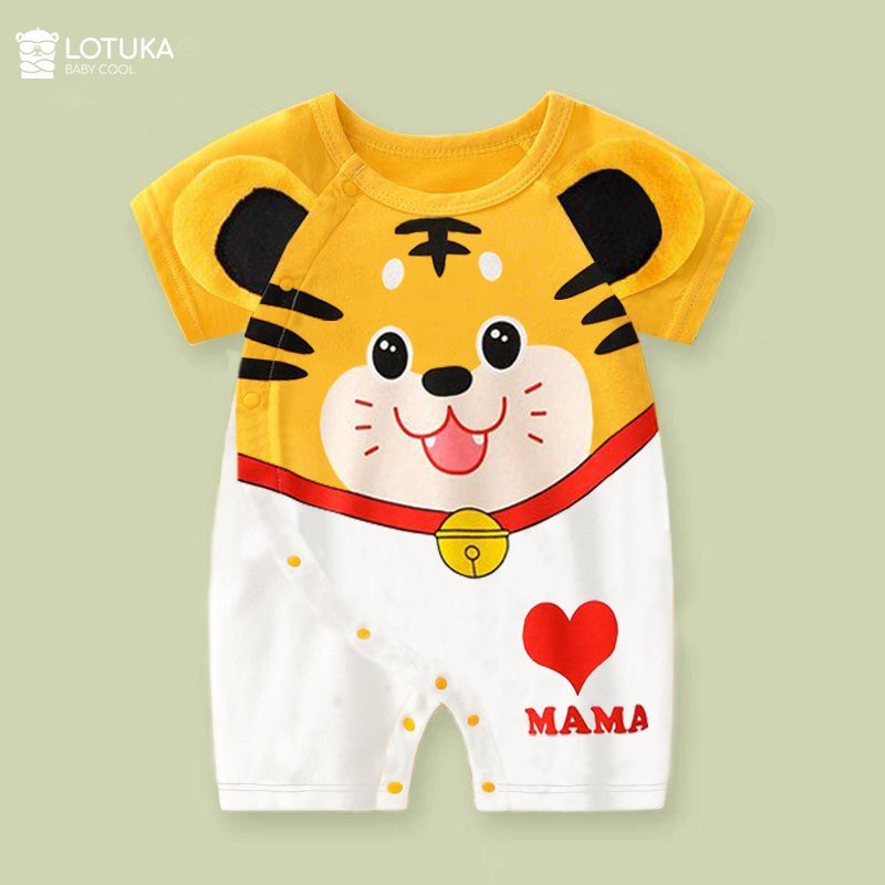 Body đùi cho bé hình hổ đáng yêu, bộ đồ liền thân cộc tay vải thun lạnh thoáng mát size 3-12kg