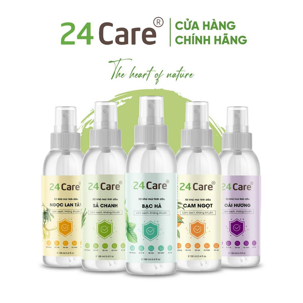 Xịt Phòng Tinh Dầu Hữu Cơ Organic 24Care 100ml Kháng khuẩn - Khử mùi hôi - Đuổi côn trùng