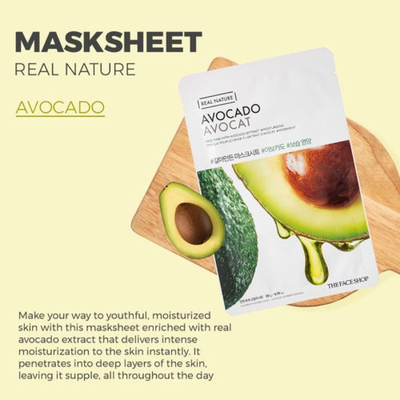 [ CHUẨN AUTH ] COMBO 10 Mặt Nạ Bơ Phục Hồi Ẩm Tối Ưu The Face Shop Real Nature Avocado Mask Sheet 20g