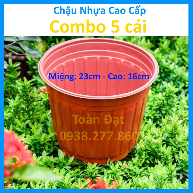 5 Chậu Nhựa Trồng Cây N23 Cao Cấp (23x16cm), Chậu Nâu bầu ươm cây giống, hoa kiểng