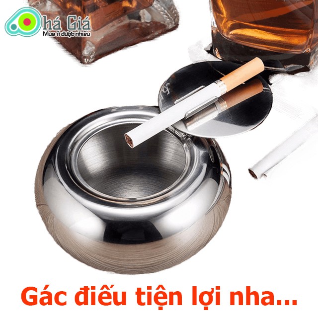 Đồ Gạt Tàn Thuốc Lá Inox Có Nắp Đậy 2 Size Lớn Nhỏ