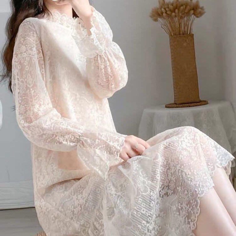 Váy Suông Dáng Dài, Đầm Suông Đuôi Cá Ren Lót Nỉ Ấm Áp Hàng Quảng Châu Latis Store