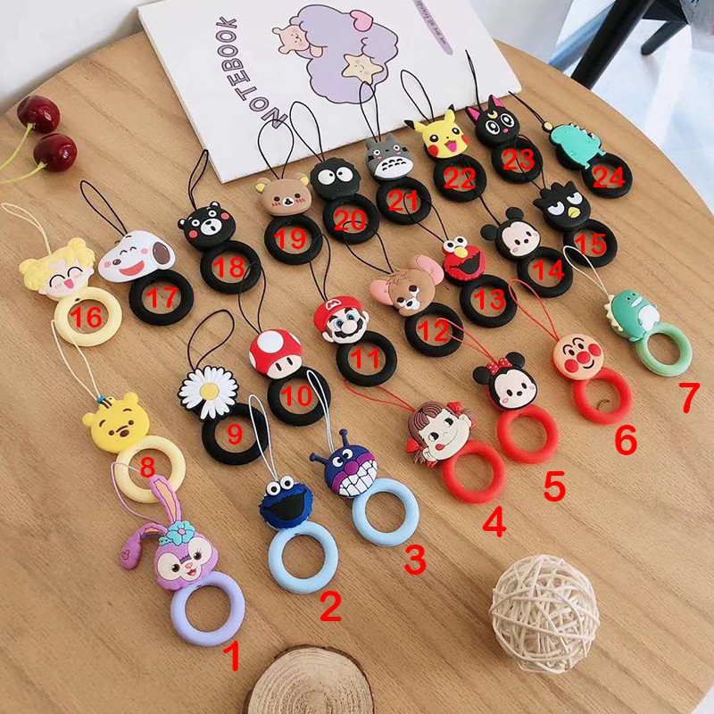 Dây đeo điện thoại hình nhân vật Stitch/Doraemon/Mickey/Minnie hoạt hình dễ thương bằng silicon thông dụng