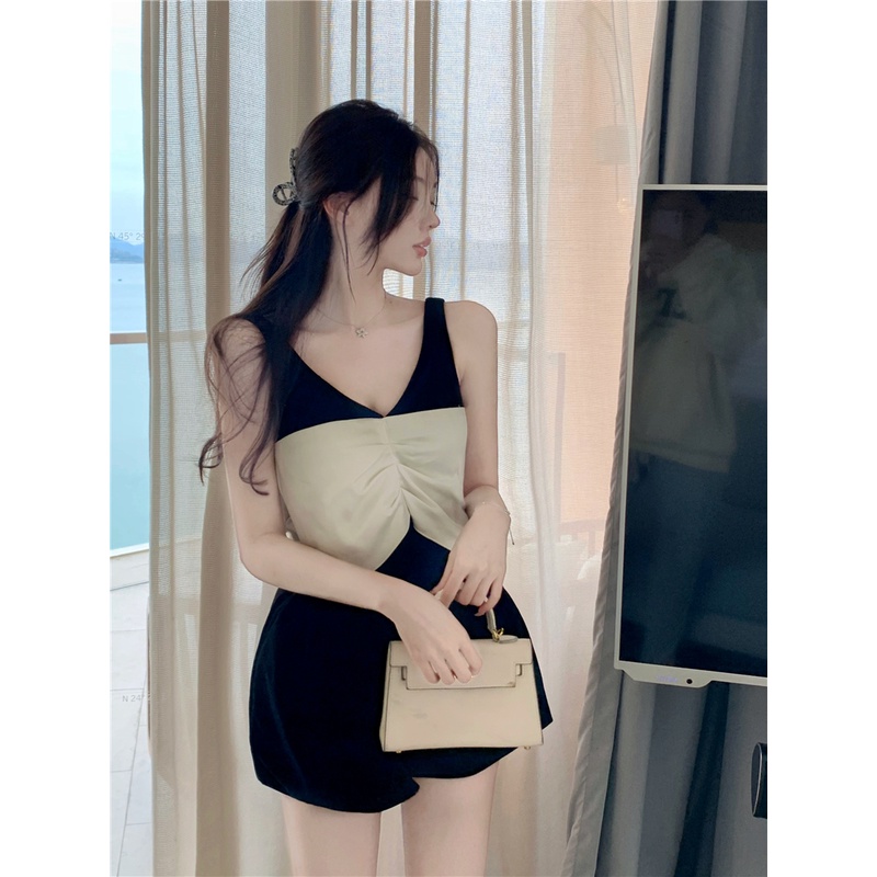 Bộ Áo Liền Quần Hai Dây Ống Rộng Thắt Nơ Phong Cách Trung Hoa Mùa Hè Mới