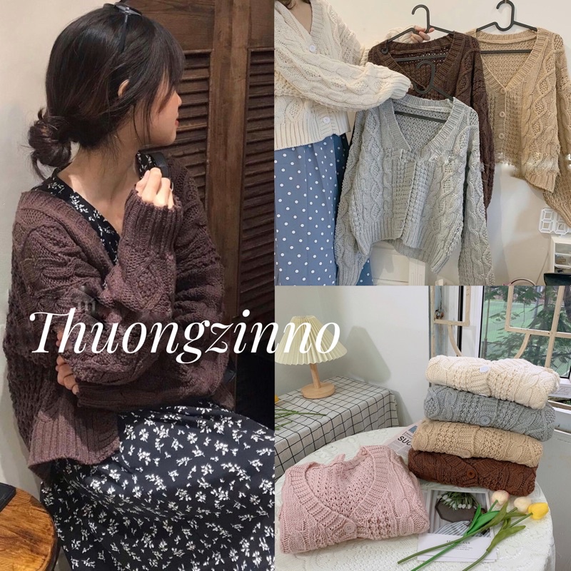 [Ảnh thật/Video]Áo cardigan xoắn thừng dáng ngắn nhiều màu Áo cadigan chất đẹp thiết kế bo ống tay, cổ V hàn quốc | BigBuy360 - bigbuy360.vn