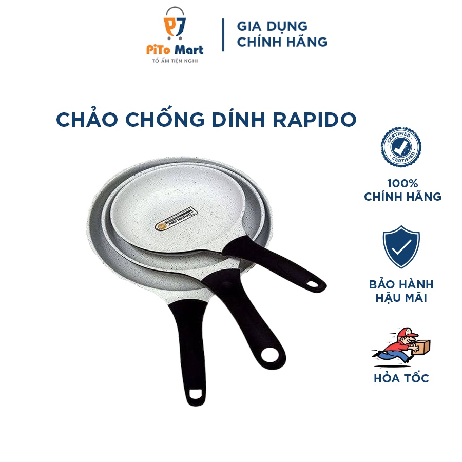 Chảo chống dính bếp từ, chảo bếp từ cao cấp RAPIDO 20-24-28cm đáy phẳng tay cầm chịu nhiệt, dùng mọi loại bếp