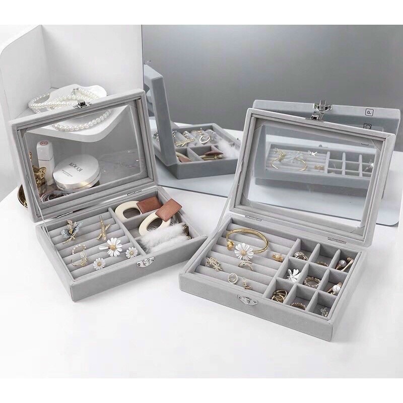 HỘP ĐỰNG TRANG SỨC BỌC NHUNG NHIỀU NGĂN SANG CHẢNH