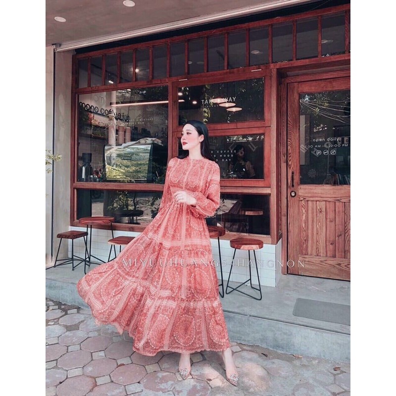 đầm maxi họa tiết thổ Cẩm dáng dài rộng rãi | BigBuy360 - bigbuy360.vn