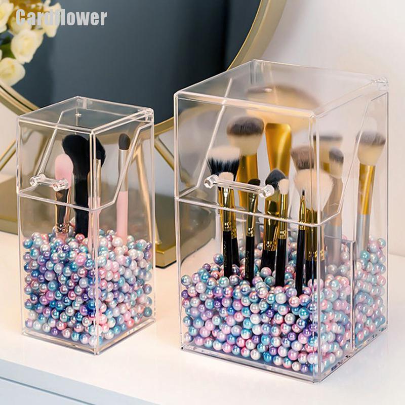 Hộp Đựng Cọ Trang Điểm Bằng Acrylic Trong Suốt Có Nắp Đậy Tiện Dụng #