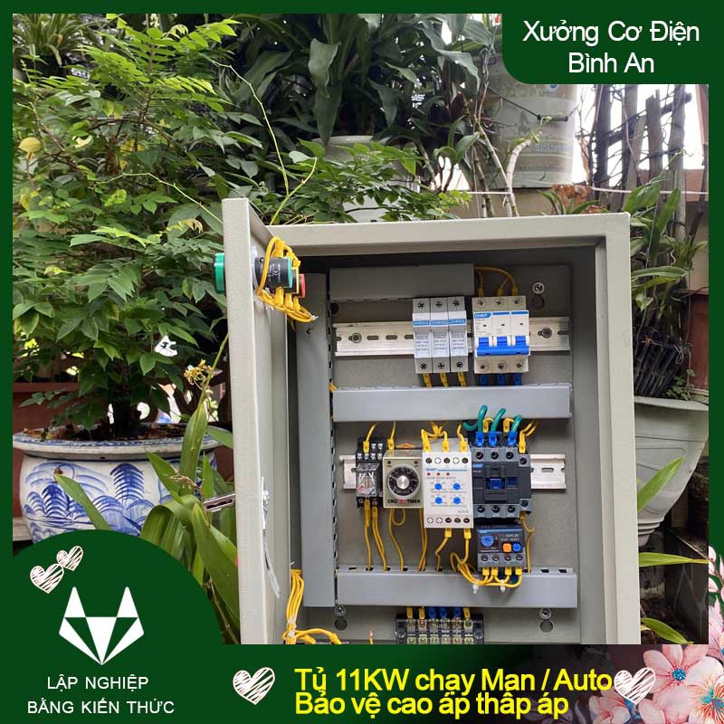 Tủ điều khiển 11kw chạy tự động, chống quá tải, mất pha, trong phòng cháy và công nghiệp XJ3D