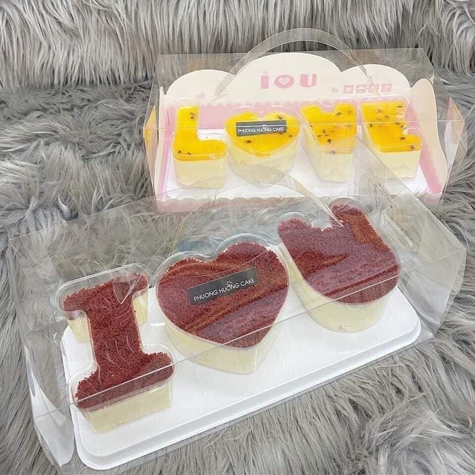 Bộ hộp mica chữ A❤️E vs I❤️U đựng bánh mousse xinh xắn, khuôn làm bánh hộp mica có quai xách trong