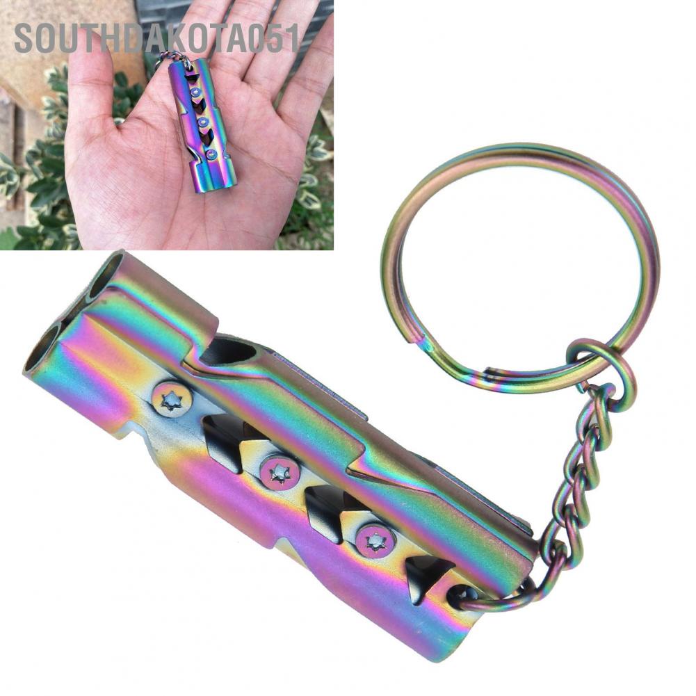 Southdakota051 Outdoor Stainless Steel Emergency Survival High Decibel Double Tube Whistle with Keychain