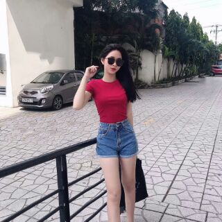 QUẦN SHORT JEANS TRƠN LƯNG CAO (100% ảnh thật)