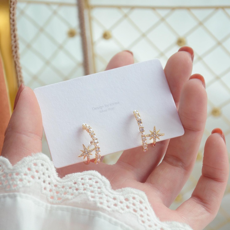 Bông Tai Mạ Bạc 925 Đính Ngọc Trai Giả Hai Lớp Xinh Xắn