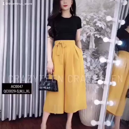 Quần ống rộng giả váy nữ cạp cao short ngố nữ LOẠI ĐẸP có chun sau chất đũi mềm mát PONY68