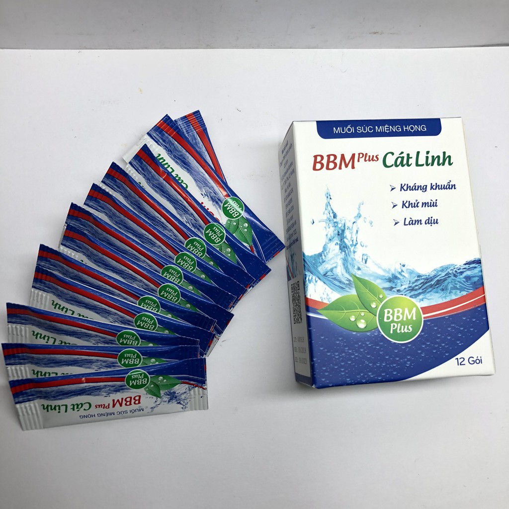 BBM PLUS CÁT LINH - NƯỚC MUỐI PHA SÚC HỌNG HỘP 12 GÓI