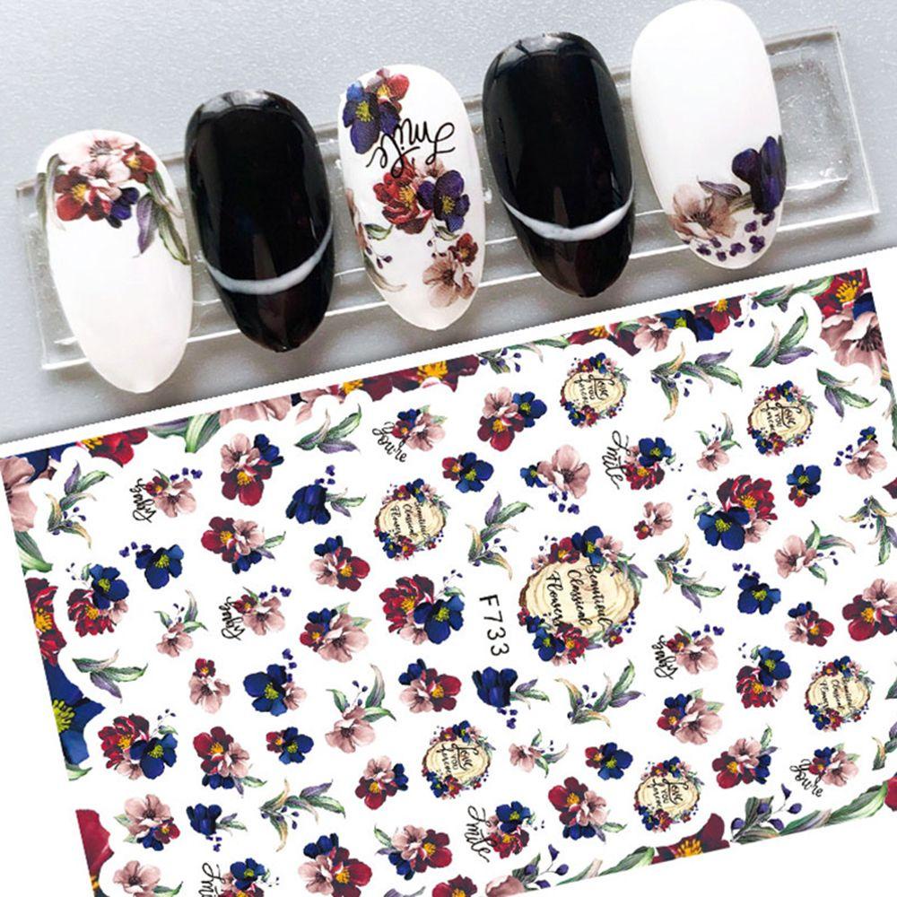 OCEANMAP Miếng Dán Trang Trí Móng Tay 3D Tự Dính Họa Tiết Hoa Lá Xinh Xắn