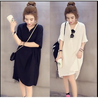 Đ 1   (ĐẦM BẦU BIG SIZE)  Đầm áo sơ mi lửng tay màu hè dáng dài cỡ lớn cho các mẹ bầu