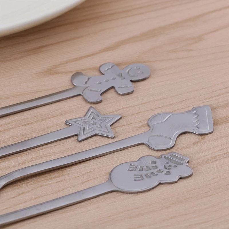 Set 4 muỗng cà phê thép không gỉ thiết kế phong cách Giáng Sinh 2023 sáng tạo tiện lợi