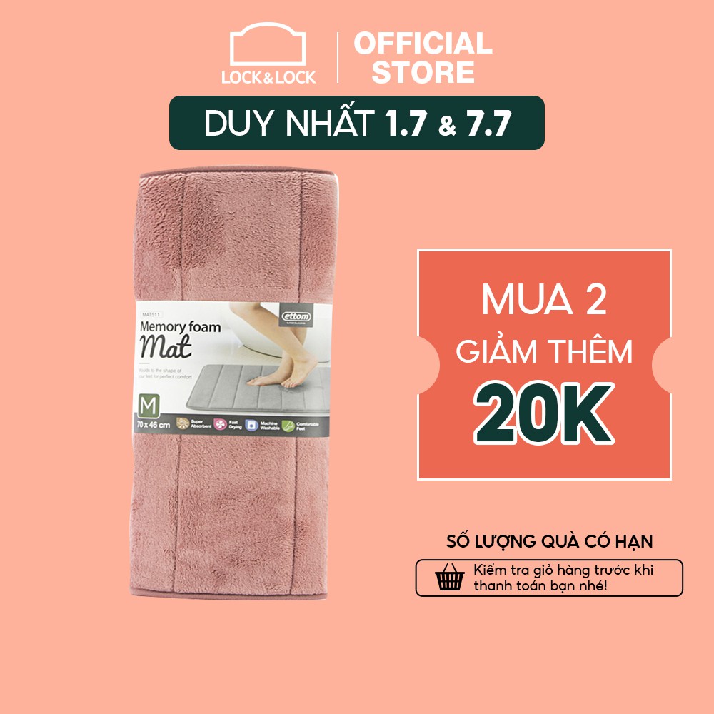 [Mã LIFELOCK07 giảm 8% tối đa 50K đơn 99K] Thảm chùi chân Memory Foam Lock&Lock kiểu Stripe [MAT511PIK]