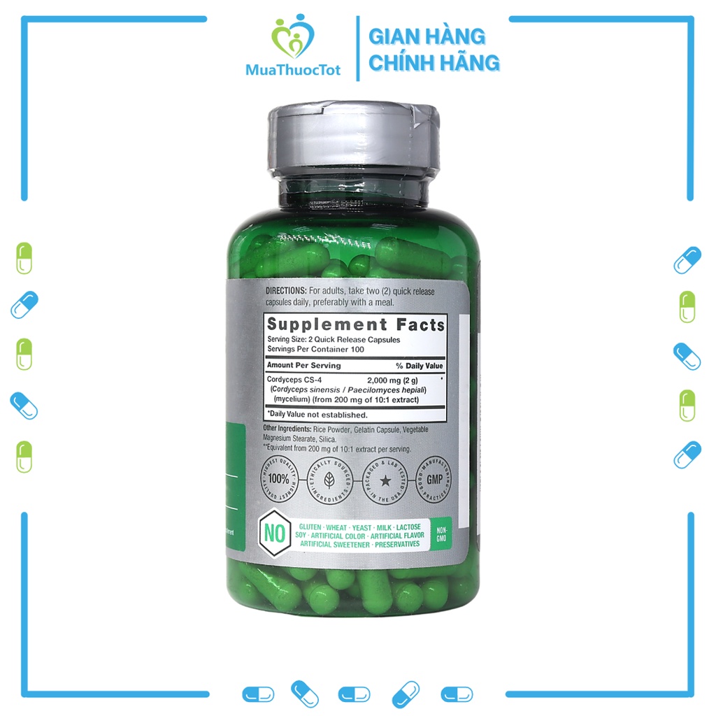 Viên Uống Đông Trùng Hạ Thảo Horbaach Cordyceps CS-4 Strain 2000mg 200 Viên