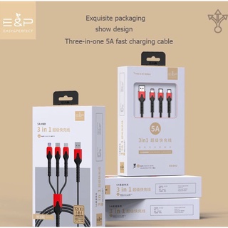 Dây cáp sạc 3 đầu sạc nhanh 5A cho iphone/android/type