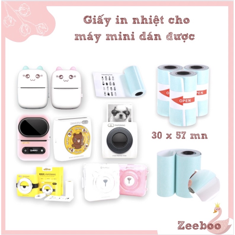 Giấy in nhiệt DÁN ĐƯỢC cho máy in mini con mèo / peripage, in bill cầm tay kích thước 57x30mm