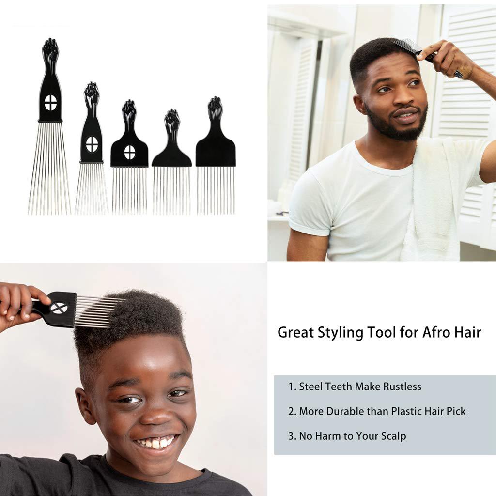 [Hàng mới về] Lược afro pick chải tóc giả tạo kiểu xoăn/ thắt bím răng kim loại màu đen bền bỉ thời trang cho nam nữ