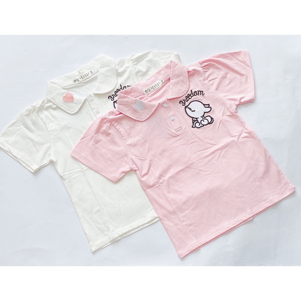 Áo Polo cộc tay bé gái size to chất cotton mềm mại họa tiết trái tim thêu RIO hàng có sẵn kèm video