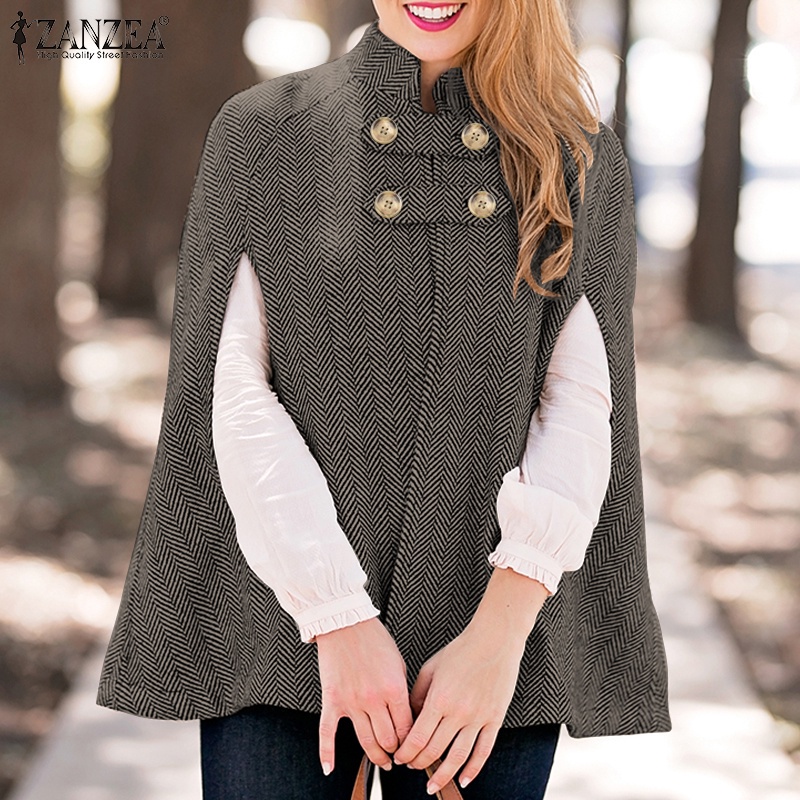 Áo choàng poncho ZANZEA cổ đứng không tay in họa tiết kẻ sọc thanh lịch cổ điển cho nữ | BigBuy360 - bigbuy360.vn