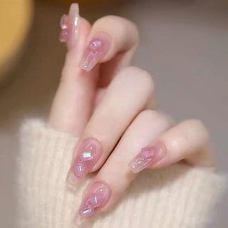 YADORNOS Set 24 Móng Tay Giả Đính Đá Pha Lê Hồng Cực Quang Cho Nữ