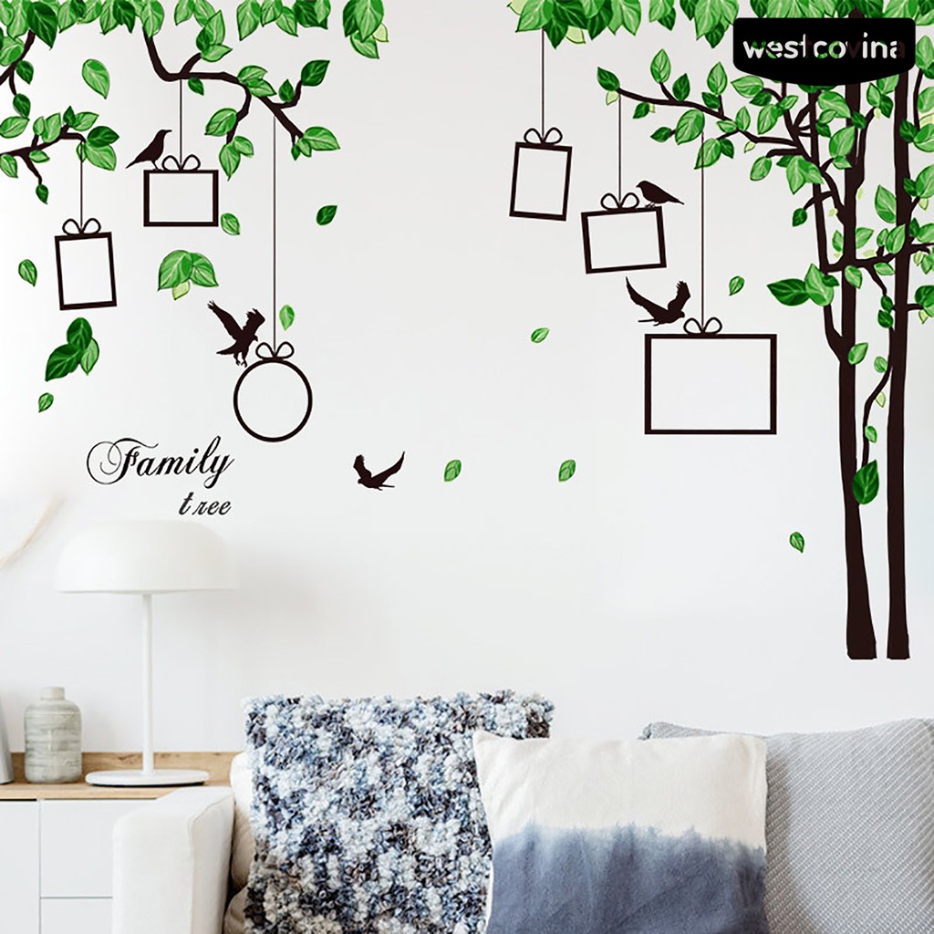 Bộ 2 Miếng Giấy Dán Tường Trang Trí Hình Cây Và Chim