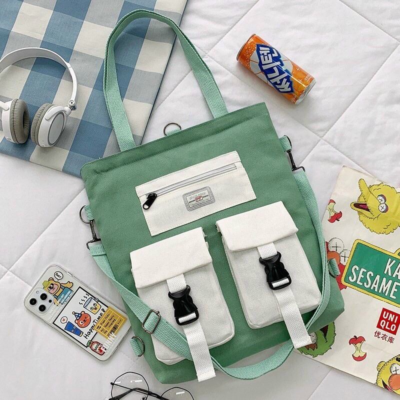 Túi đeo chéo,túi tote vải bố nhiều ngăn phối màu