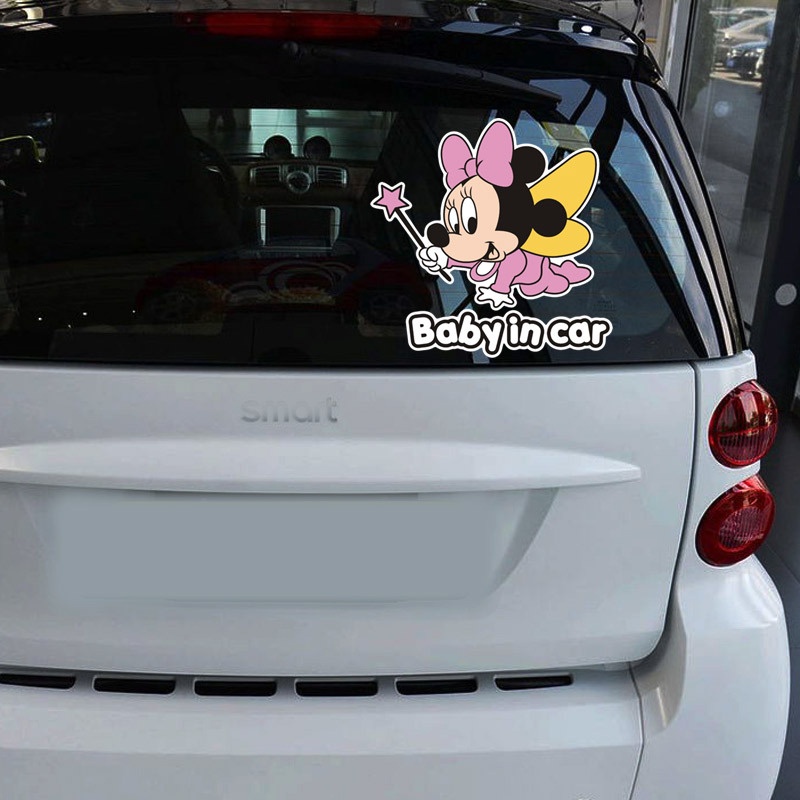 Mới🥰Miếng Dán Phản Quang Baby IN Car Chống Thấm Nước Hình Mickey Minnie Dễ Thương Trang Trí Xe Hơi