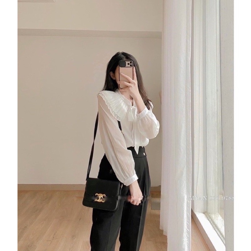 Áo sơ mi nữ dài tay RUBY HOUSE chất liệu tơ nhũ hàn ba màu xanh trắng be A35