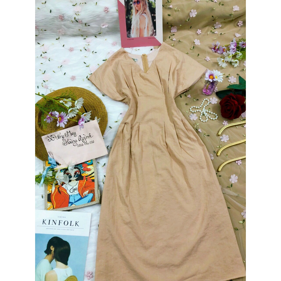 Đầm MiDi Dáng Xòe ❤️FREESHIP❤️ Cổ V Tay Phồng Chích Eo Xinh Xắn