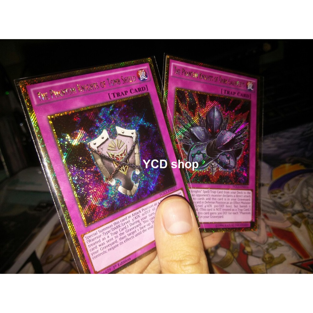 Thẻ bài yugioh chính hãng set 2 lá cạm bẫy Phantom knights –Gold Secret rare