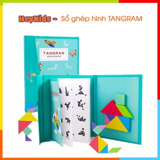Sổ ghép hình Tangram Puzzle, Trí uẩn gắn nam châm, đồ chơi gỗ lắp ghép các khối hình sáng tạo cho bé