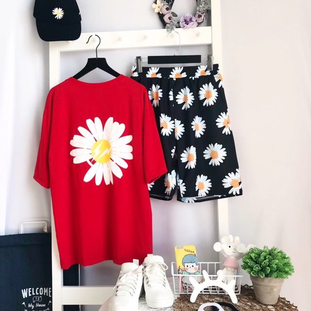 Áo Overtee Unisex Tay Lở Hoa Cúc/Set Cảtoon+ Áo Thun Tay Lở Hoa Cúc Clip Thật