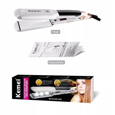 Máy Duỗi Tóc Chuẩn Salon Lưỡi Phủ Gốm Ceramic Coating Màn Hình LCD Có Hơi Nước Kemei KM 7062