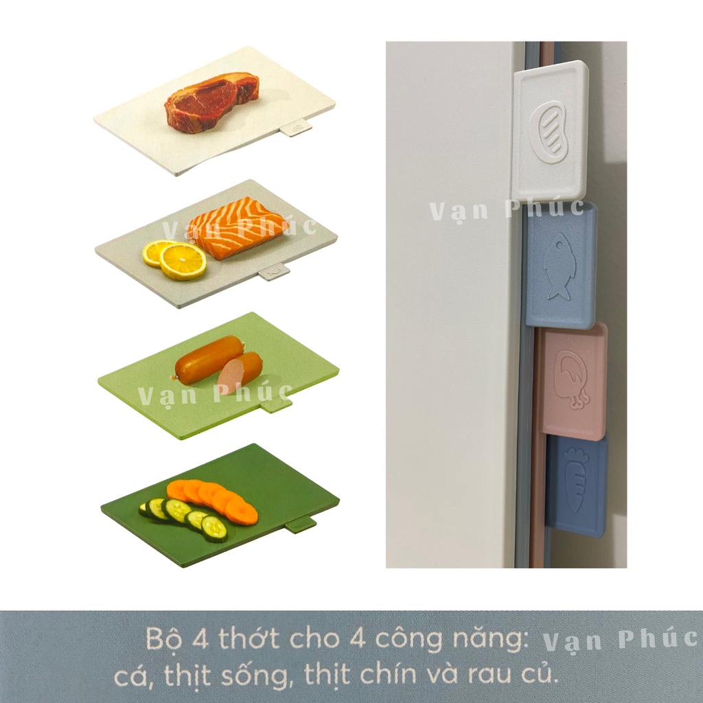 Bộ 4 thớt kháng khuẩn nhựa Inochi Nhật Bản, có hộp đựng, thay thế thớt gỗ nghiến, cường lực, inox 304, Vạn Phúc free BPA