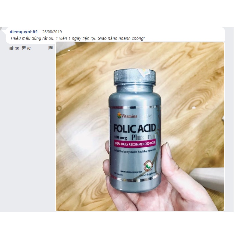 Viên Uống Bổ Máu Acid Folic Vitamins For Life - Giúp Bổ Sung Acid Folic Và sắt, Tăng Cường Sức Đề Kháng Hộp 100 Viên