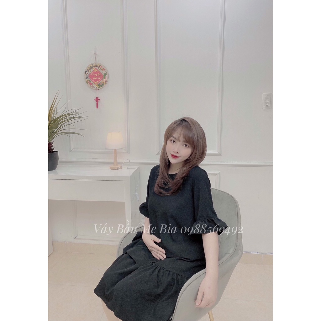 Váy bầu bigsize - Đầm bầu thiết kế GuMe ĐEN TAY LỠ ĐUÔI CÁ 2 TẦNG_ MB187
