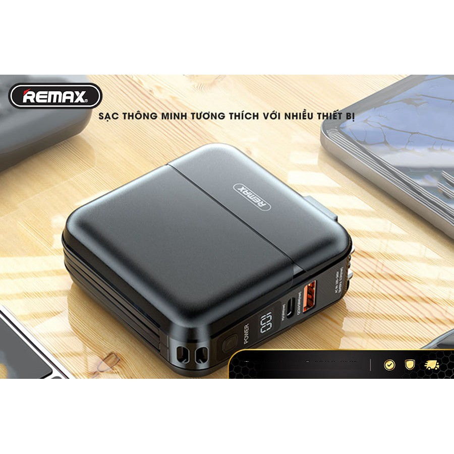 Pin sạc dự phòng kiêm giá đỡ Remax RPP-20 15000mAh kèm 2 cáp Output, QC3.0 và PD18W - Hãng phân phối