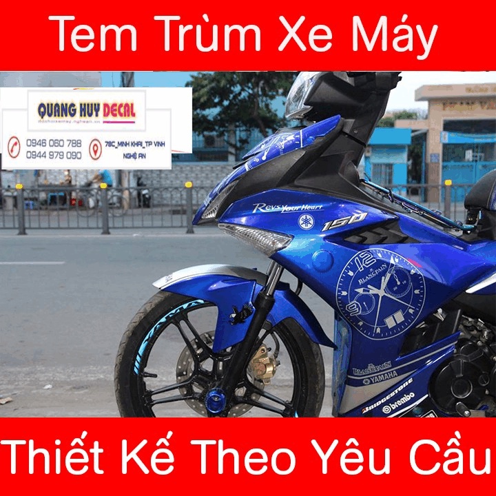 Tem xe exciter 150 xanh bạc đồng hồ chế đẹp