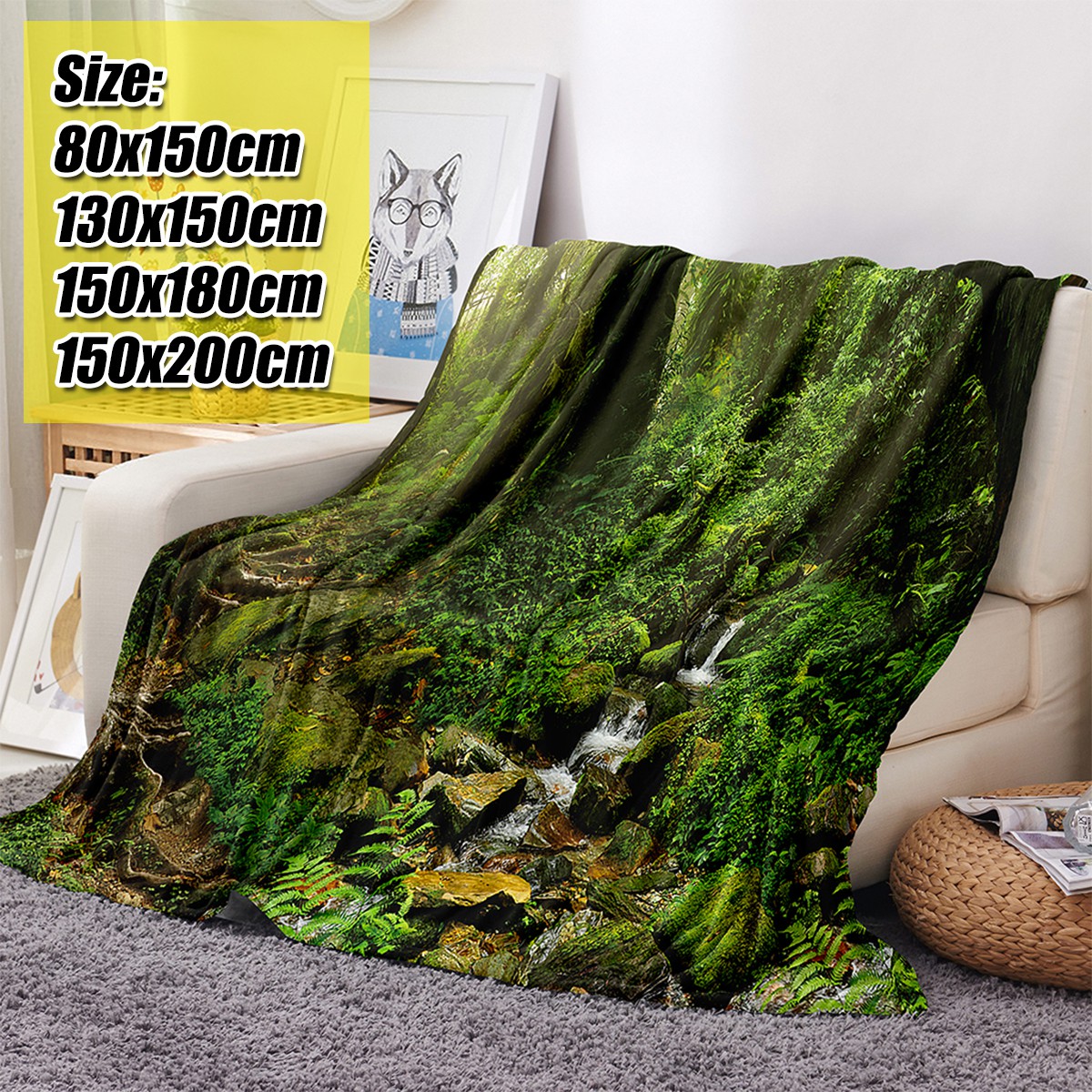 150x200CM 3D Forest Printing Thicken Plush Fleece Blanket Washable Fashion Quilts Home Office Blanket Winter