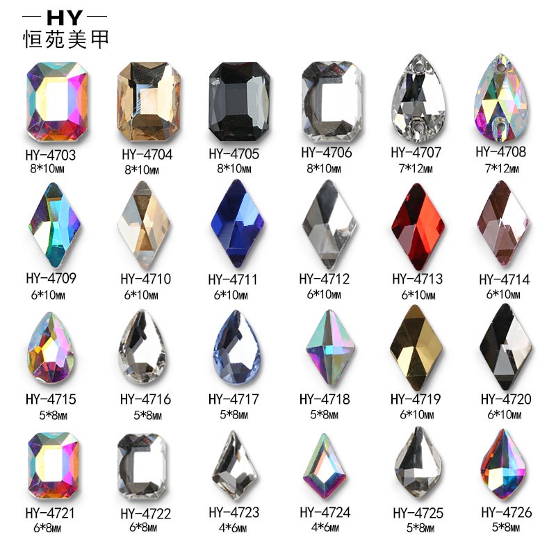 Đá Pha Lê Swarovski Hình Chữ Nhật / Giọt Nước Trong Suốt Đế Phẳng Đính Đá Trang Trí Móng Tay Phong Cách Nhật Bản