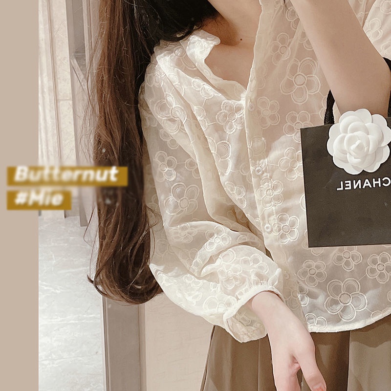Áo Sơ Mi cotton Lanh Cổ Chữ V Thêu Họa Tiết Phong Cách retro Hàn Quốc Thời Trang