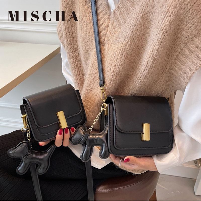Mischa Túi Xách Da PU Đeo Vai Hình Vuông Màu Trơn Dễ Phối Đồ Hợp Thời Trang