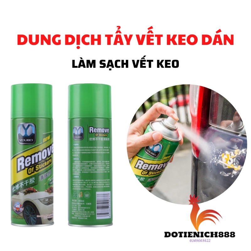 Dung dịch tẩy vết keo dán Sticker Remover 450ml, bình xịt loại bỏ decal, băng dính lâu ngày kính xe hơI